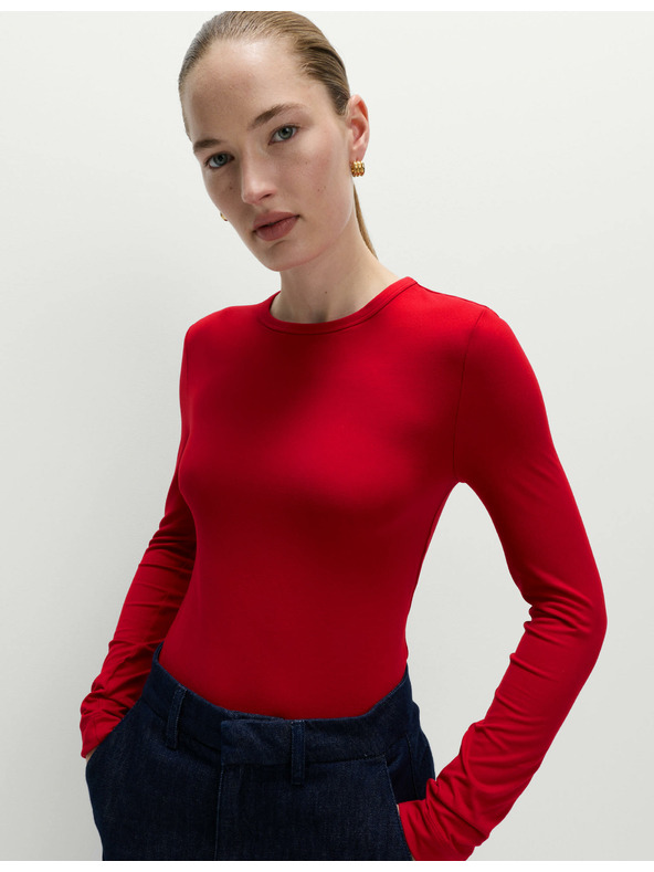 Marks & Spencer Top s dlhými rukávmi tesného strihu Marks & Spencer červená