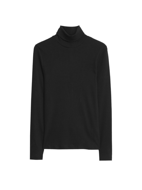 Marks & Spencer Žebrovaný top s vysokým golierom a vysokým podielom bavlny Marks & Spencer čierna