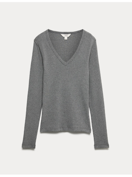 Marks & Spencer Žebrovaný top s výstrihom do V s vysokým obsahom bavlny Marks & Spencer sivá