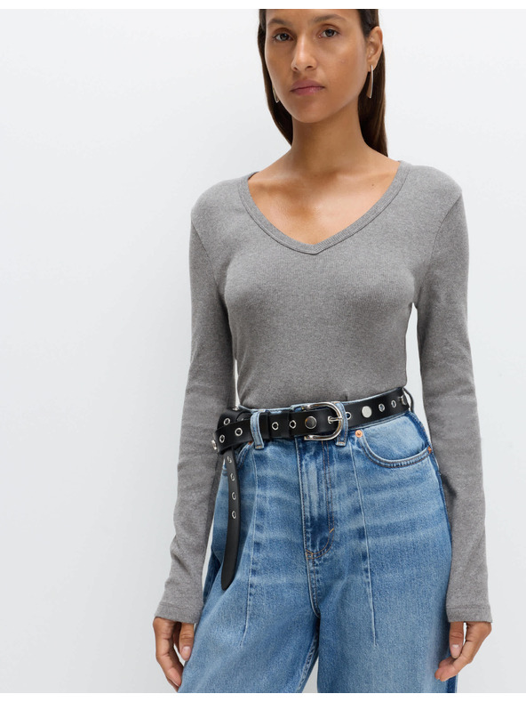 Marks & Spencer Žebrovaný top s výstrihom do V s vysokým obsahom bavlny Marks & Spencer sivá