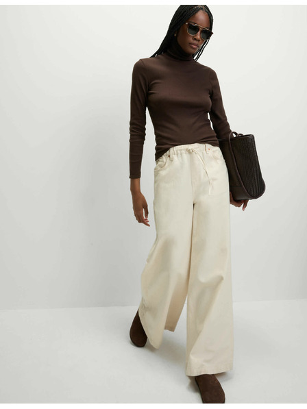 Marks & Spencer Žebrovaný top s vysokým golierom a vysokým podielom bavlny Marks & Spencer hnedá