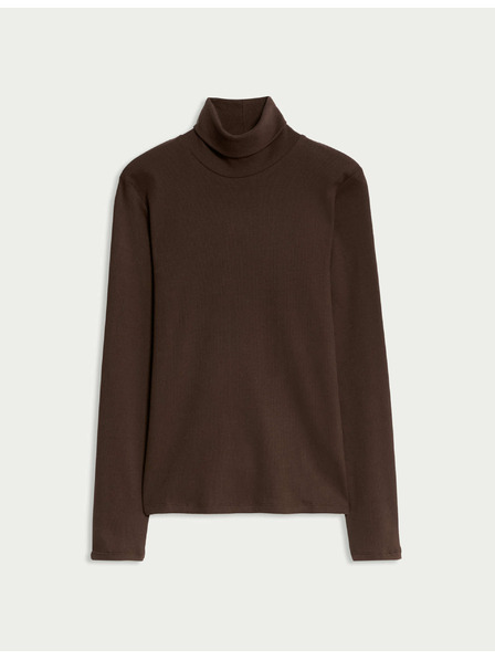 Marks & Spencer Žebrovaný top s vysokým golierom a vysokým podielom bavlny Marks & Spencer hnedá