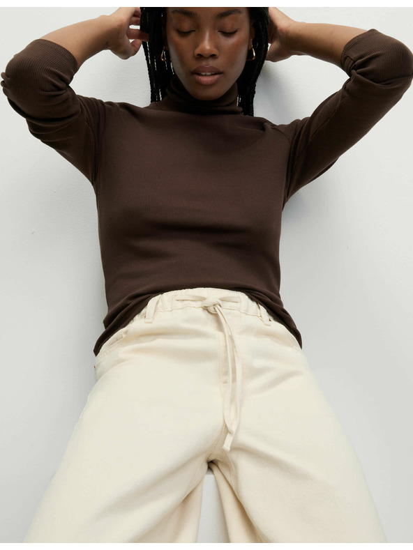 Marks & Spencer Žebrovaný top s vysokým golierom a vysokým podielom bavlny Marks & Spencer hnedá