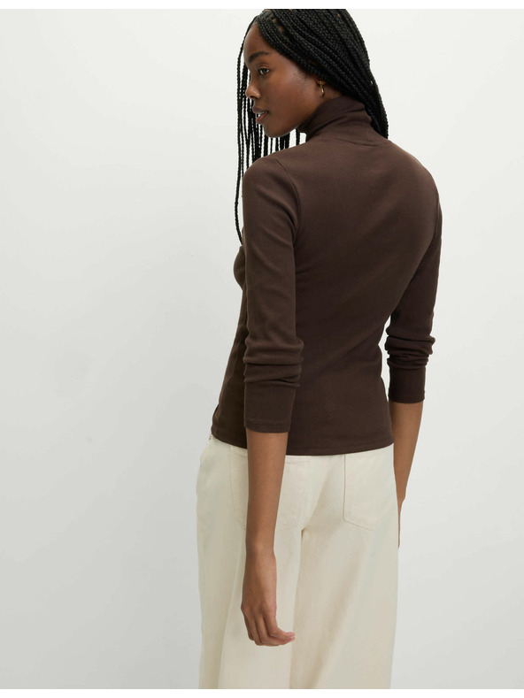 Marks & Spencer Žebrovaný top s vysokým golierom a vysokým podielom bavlny Marks & Spencer hnedá