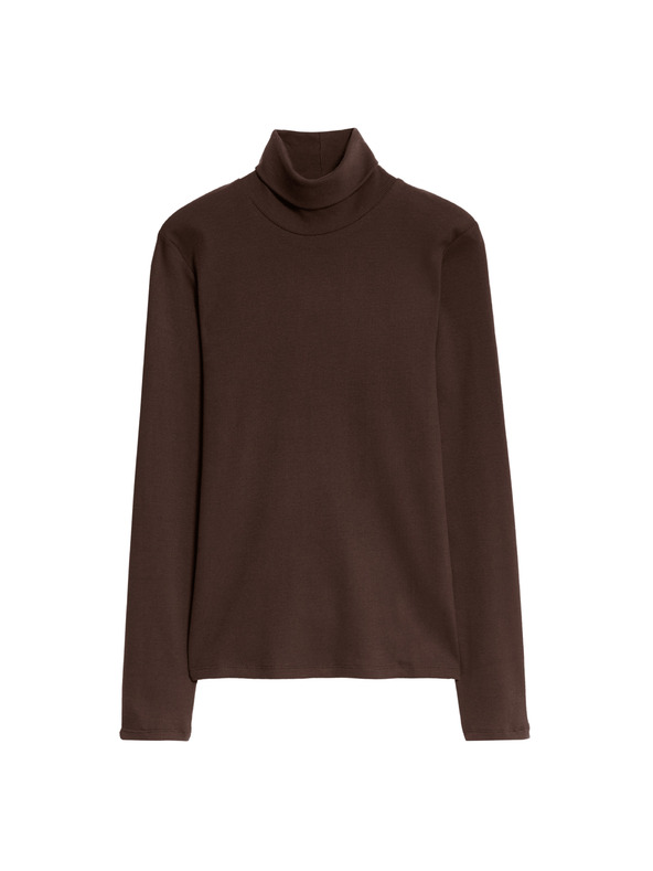 Marks & Spencer Žebrovaný top s vysokým golierom a vysokým podielom bavlny Marks & Spencer hnedá