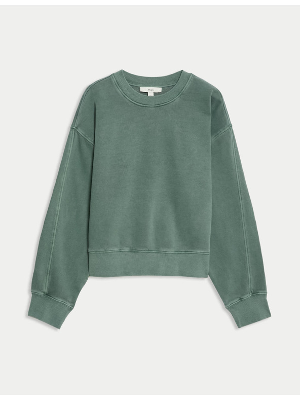 Marks & Spencer Skrátená farbená mikina z čistej bavlny Marks & Spencer zelená