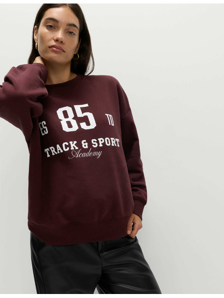 Marks & Spencer Mikina s vysokým podielom bavlny, s výstrihom ku krku a nápisom Marks & Spencer červená