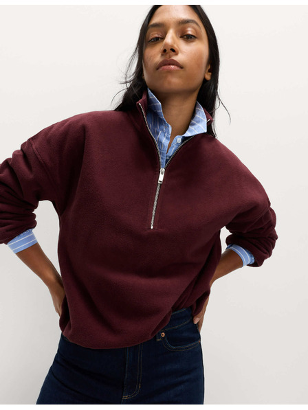 Marks & Spencer Fleecová mikina so zipsom pri krku Marks & Spencer červená