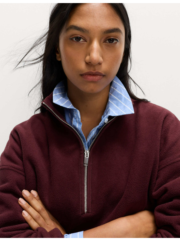 Marks & Spencer Fleecová mikina so zipsom pri krku Marks & Spencer červená