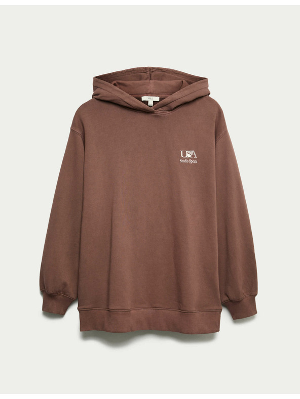 Marks & Spencer Mikina s kapucňou a potlačou, z čistej bavlny Marks & Spencer hnedá