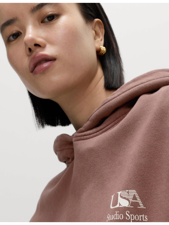 Marks & Spencer Mikina s kapucňou a potlačou, z čistej bavlny Marks & Spencer hnedá