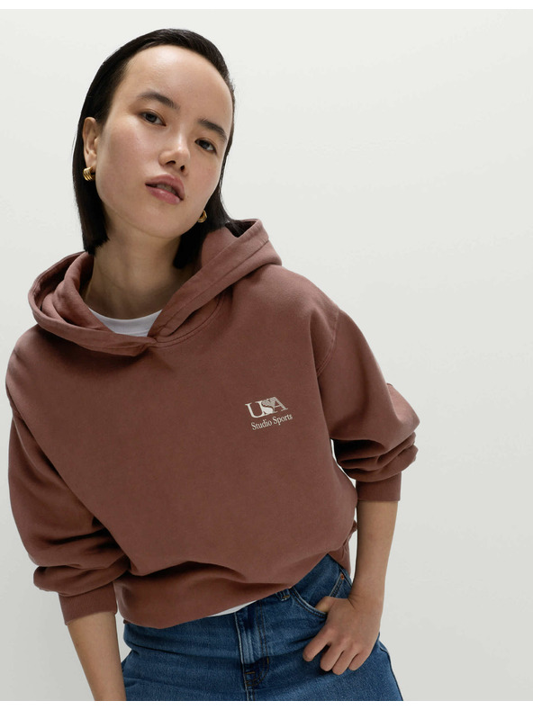 Marks & Spencer Mikina s kapucňou a potlačou, z čistej bavlny Marks & Spencer hnedá