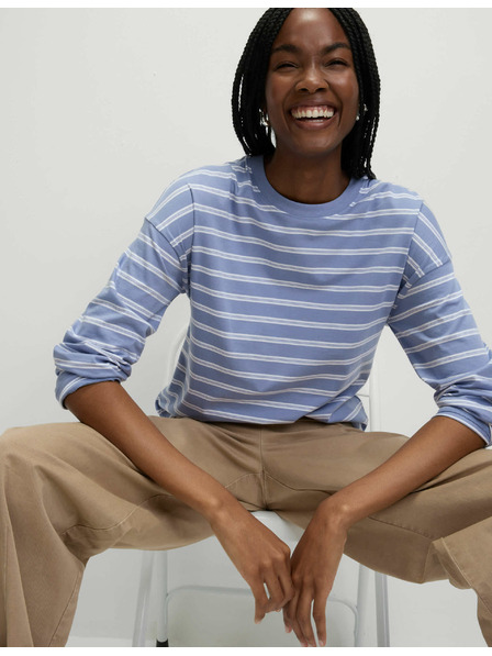 Marks & Spencer Pruhované tričko ku krku z čistej bavlny Marks & Spencer modrá
