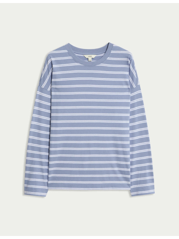 Marks & Spencer Pruhované tričko ku krku z čistej bavlny Marks & Spencer modrá
