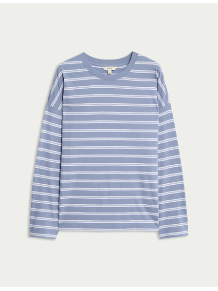 Marks & Spencer Pruhované tričko ku krku z čistej bavlny Marks & Spencer modrá