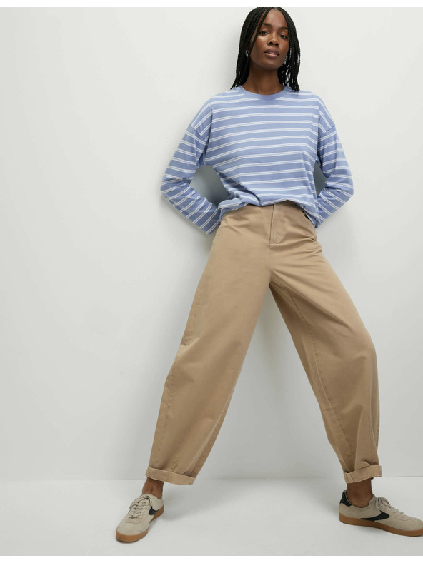 Marks & Spencer Pruhované tričko ku krku z čistej bavlny Marks & Spencer modrá