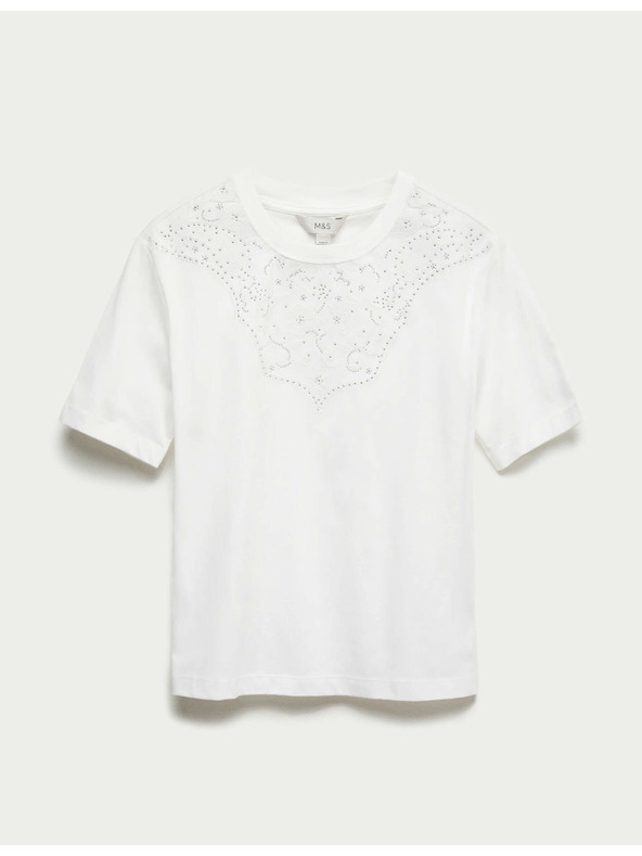 Marks & Spencer Zdobené tričko Lucky z čistej bavlny Marks & Spencer biela