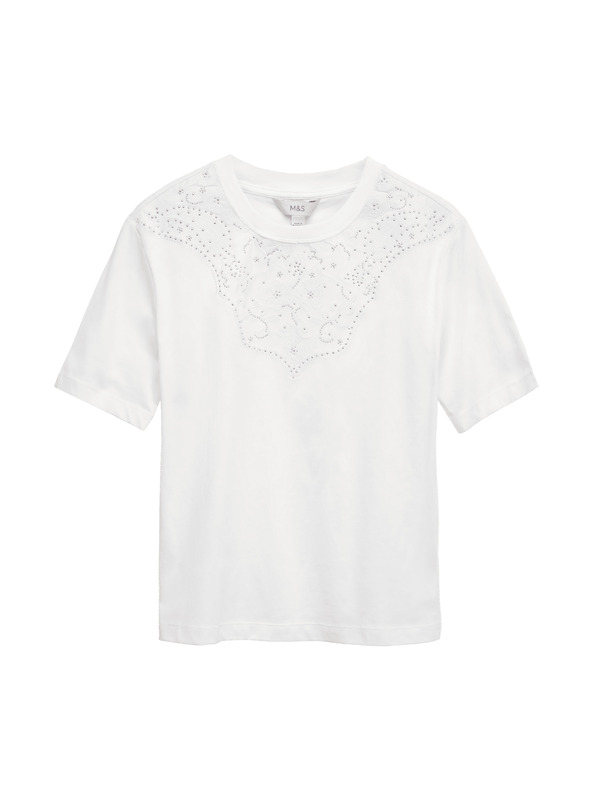 Marks & Spencer Zdobené tričko Lucky z čistej bavlny Marks & Spencer biela