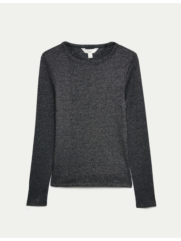 Marks & Spencer Rebrovaný trblietavý top, s vysokým podielom bavlny Marks & Spencer čierna