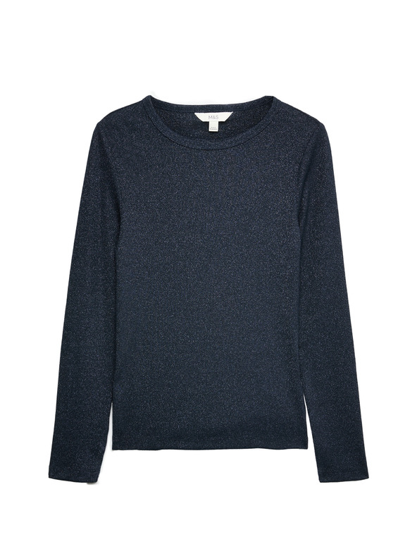 Marks & Spencer Rebrovaný trblietavý top, s vysokým podielom bavlny Marks & Spencer námorná modrá
