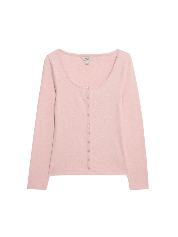 Marks & Spencer Top s oválnym výstrihom, rozopnutím a vysokým podielom bavlny Marks & Spencer ružová