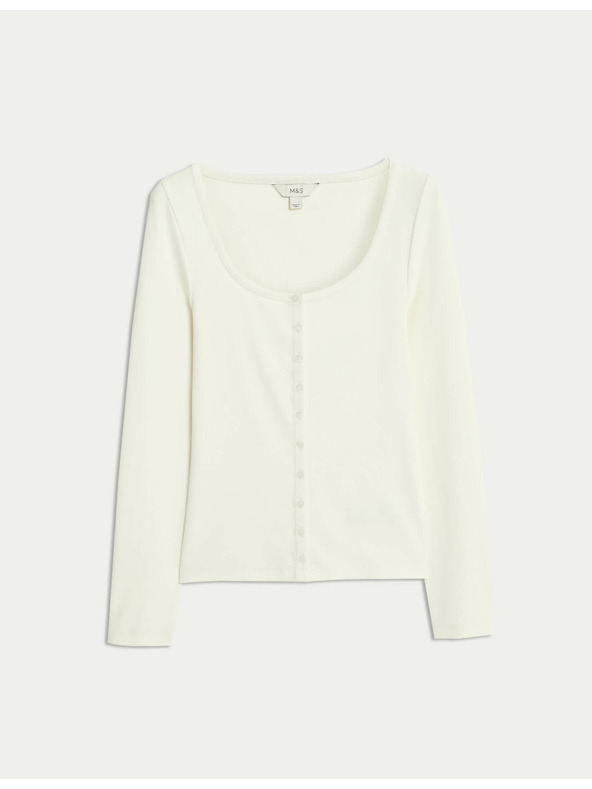 Marks & Spencer Top s oválnym výstrihom, rozopnutím a vysokým podielom bavlny Marks & Spencer smotanová