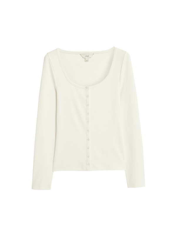 Marks & Spencer Top s oválnym výstrihom, rozopnutím a vysokým podielom bavlny Marks & Spencer smotanová