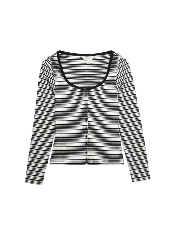 Marks & Spencer Top s oválnym výstrihom, rozhalenkou a vysokým podielom bavlny Marks & Spencer čierna