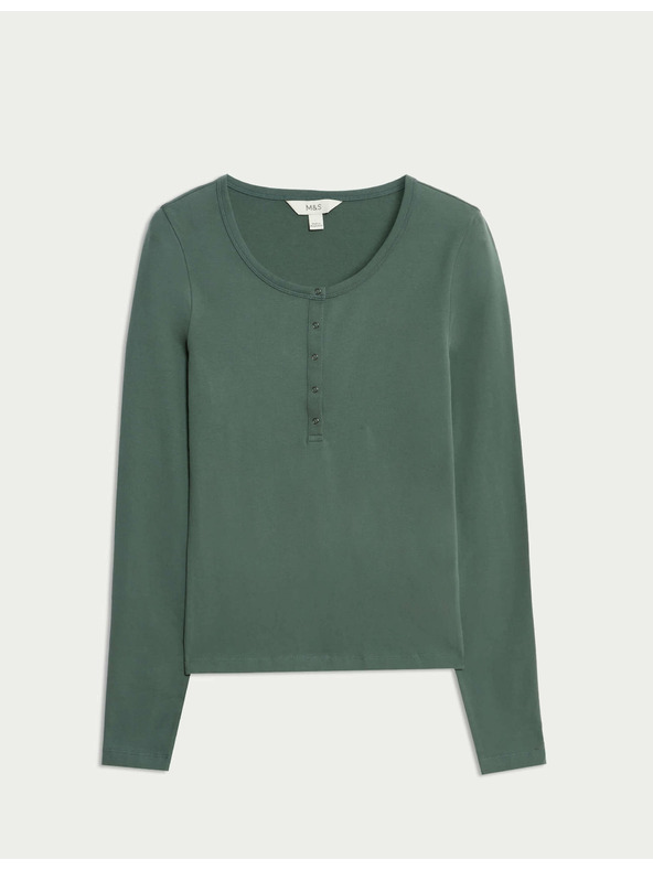 Marks & Spencer Farbený top s rozhalenkou s vysokým podielom bavlny Marks & Spencer zelená