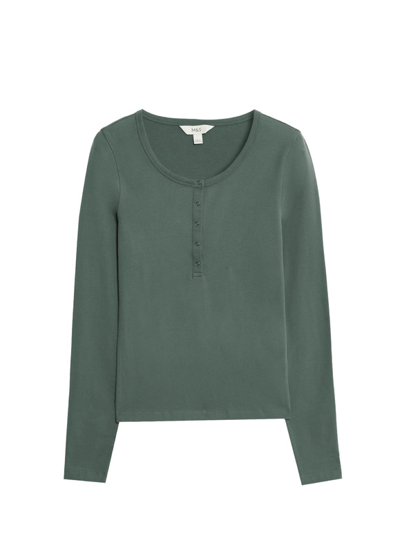 Marks & Spencer Farbený top s rozhalenkou s vysokým podielom bavlny Marks & Spencer zelená