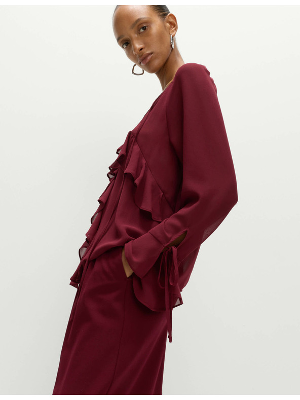 Marks & Spencer Riasená blúzka so zaväzovaním pri krku Marks & Spencer červená