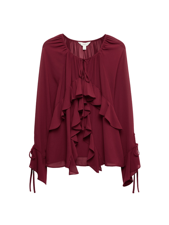 Marks & Spencer Riasená blúzka so zaväzovaním pri krku Marks & Spencer červená