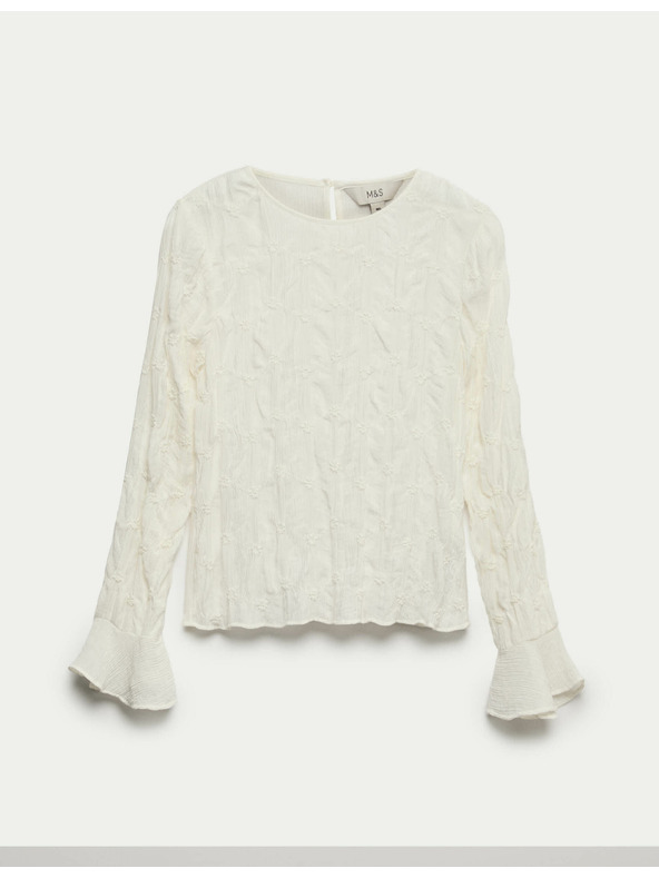 Marks & Spencer Čipková texturovaná blúzka s okrúhlym výstrihom Marks & Spencer smotanová