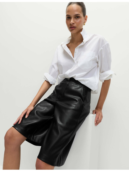 Marks & Spencer Vysoké nohavice z umelej kože Bermúdy s pásom Marks & Spencer čierna