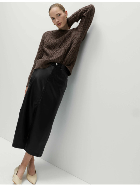 Marks & Spencer Koženková áčková midi sukňa s rozparkom vpredu Marks & Spencer čierna