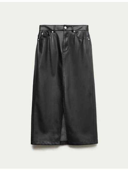 Marks & Spencer Koženková áčková midi sukňa s rozparkom vpredu Marks & Spencer čierna