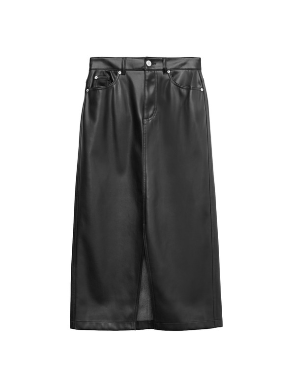 Marks & Spencer Koženková áčková midi sukňa s rozparkom vpredu Marks & Spencer čierna