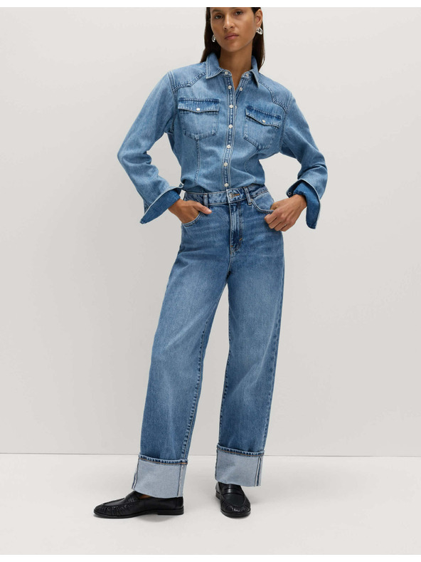 Marks & Spencer Džínsy so širokými vykasanými nohavicami a stredne vysokým pásom Marks & Spencer námorná modrá