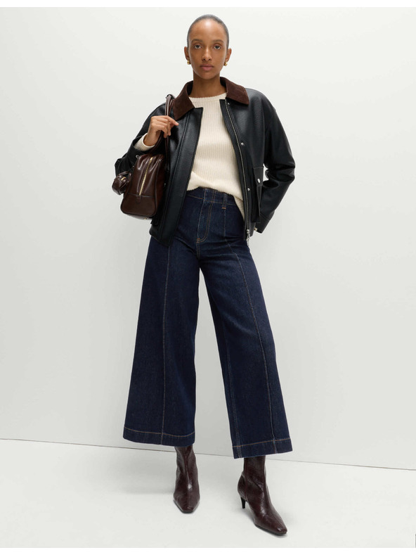 Marks & Spencer Džínsy ku člnkom so širokými nohavicami a záložkami Marks & Spencer námorná modrá