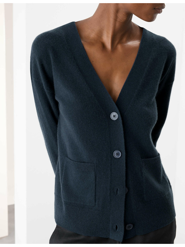 Marks & Spencer Kardigan z čistého kašmíru so výstrihom do V a gombíkmi vpredu Marks & Spencer námorná modrá