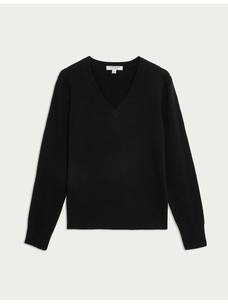 Marks & Spencer Voľný sveter zo 100% kašmíru so výstrihom do V Marks & Spencer čierna