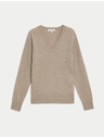 Marks & Spencer Voľný sveter zo 100% kašmíru so výstrihom do V Marks & Spencer hnedá