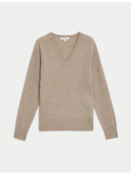 Marks & Spencer Voľný sveter zo 100% kašmíru so výstrihom do V Marks & Spencer hnedá