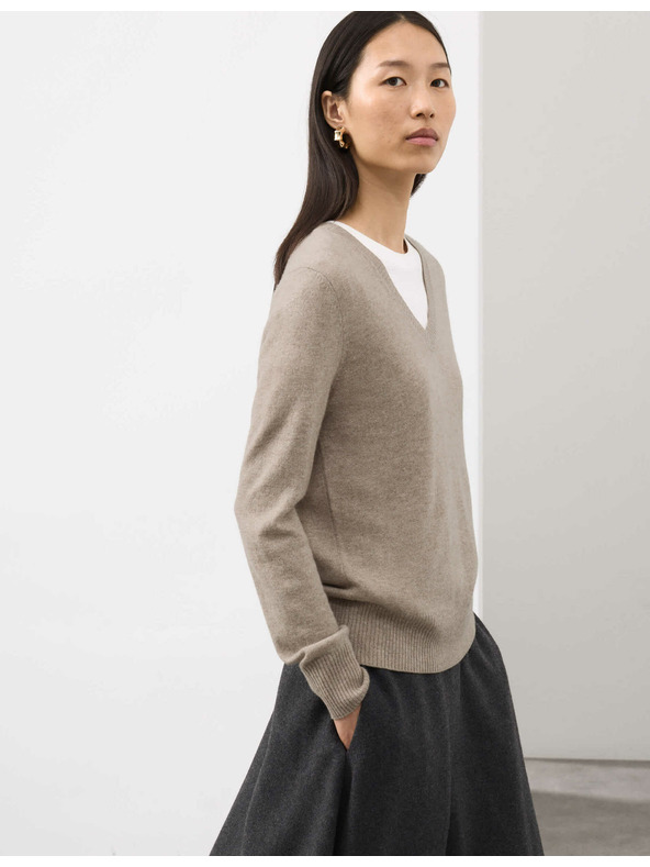 Marks & Spencer Voľný sveter zo 100% kašmíru so výstrihom do V Marks & Spencer hnedá