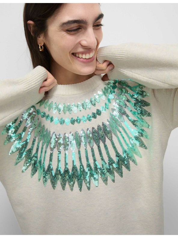 Marks & Spencer Voľný vianočný sveter so vzorom Fair Isle a flitrami Marks & Spencer zelená