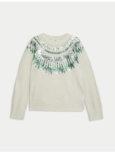 Marks & Spencer Voľný vianočný sveter so vzorom Fair Isle a flitrami Marks & Spencer zelená