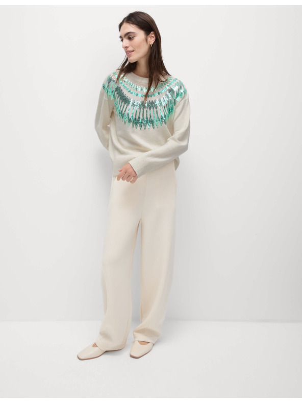 Marks & Spencer Voľný vianočný sveter so vzorom Fair Isle a flitrami Marks & Spencer zelená