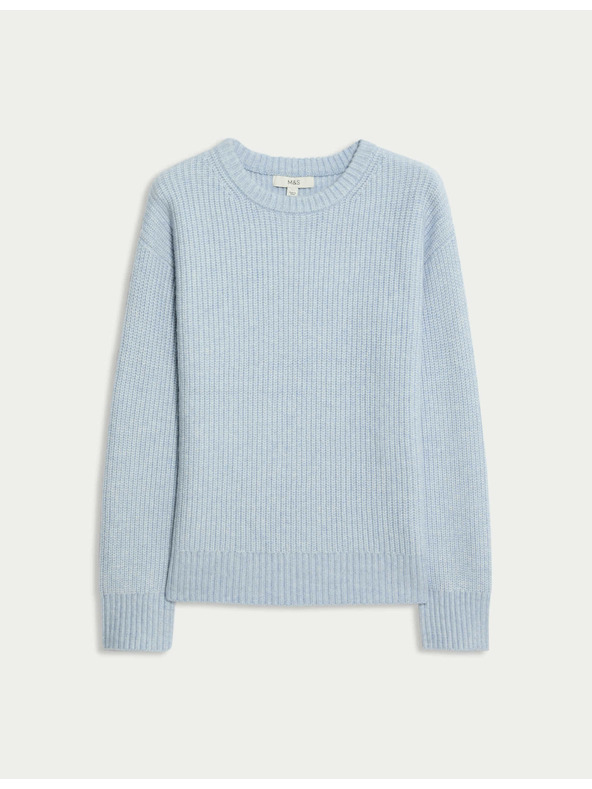 Marks & Spencer Pruhovaný sveter z mäkučkej príze s okrúhlym výstrihom Marks & Spencer modrá