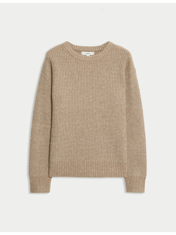 Marks & Spencer Pruhovaný sveter z mäkučkej príze s okrúhlym výstrihom Marks & Spencer hnedá