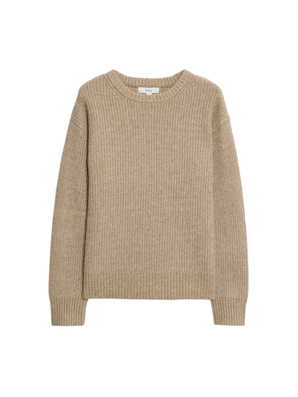 Marks & Spencer Pruhovaný sveter z mäkučkej príze s okrúhlym výstrihom Marks & Spencer hnedá